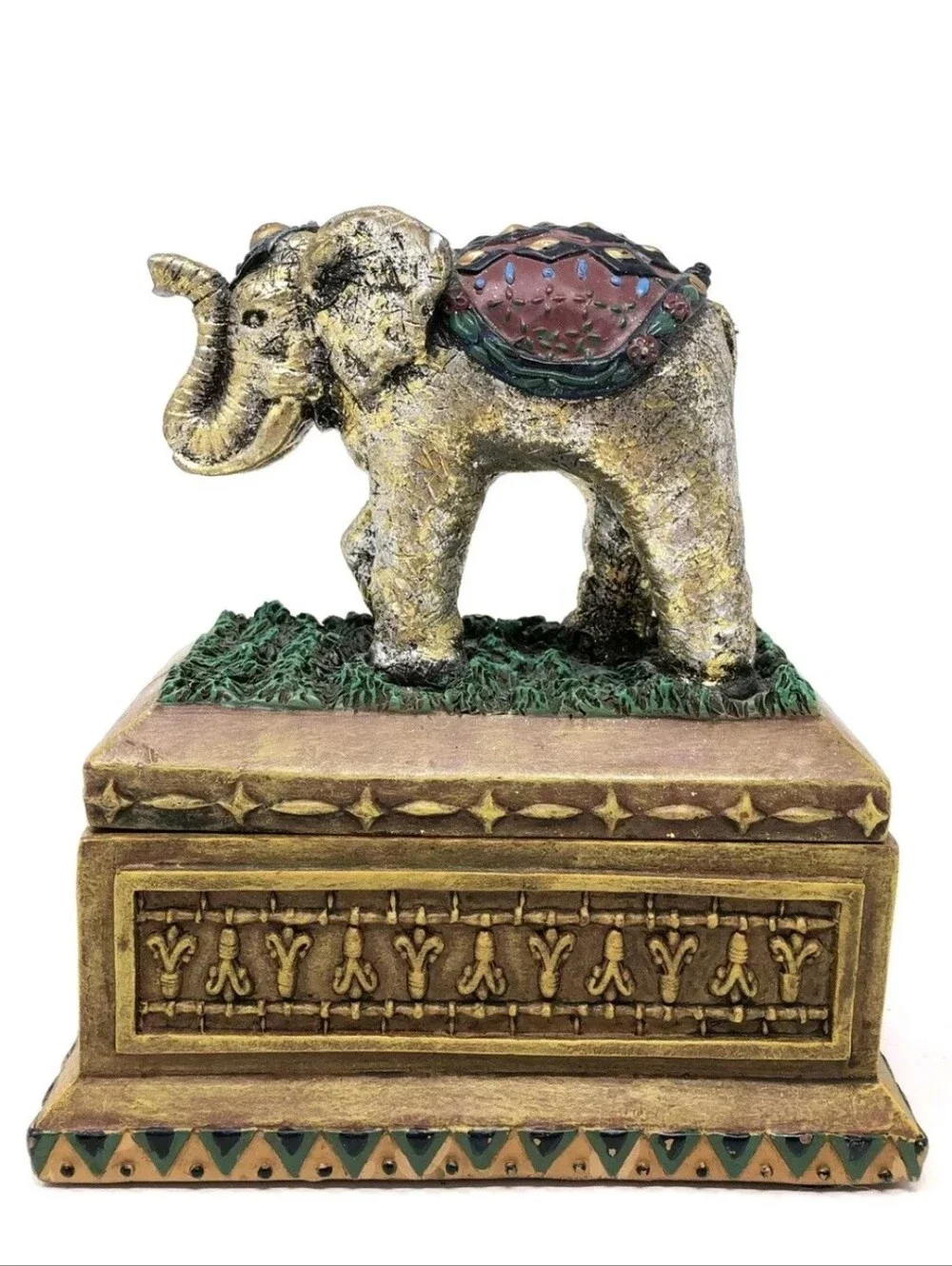 Vintage Jewelry Box Elephant Trinket Stash Decor Storage 1998 6.25” EUC